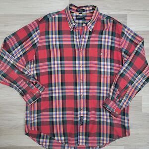 PRESWICK & MOORE Mens Red Plaid Button Front Longsleeve Flannel Shirt Size Large